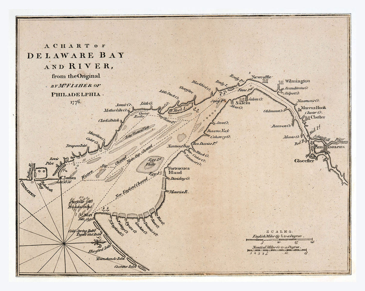 1776 Chart Map of the Delaware Bay and River Philadelphia