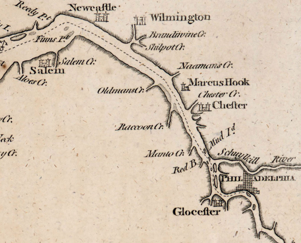 1776 Chart Map of the Delaware Bay and River Philadelphia