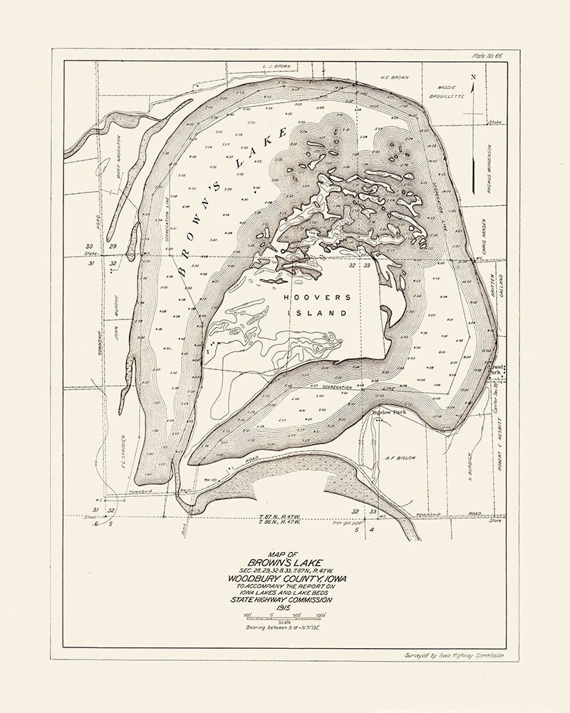 1916 Map of Browns Lake Woodbury County Iowa
