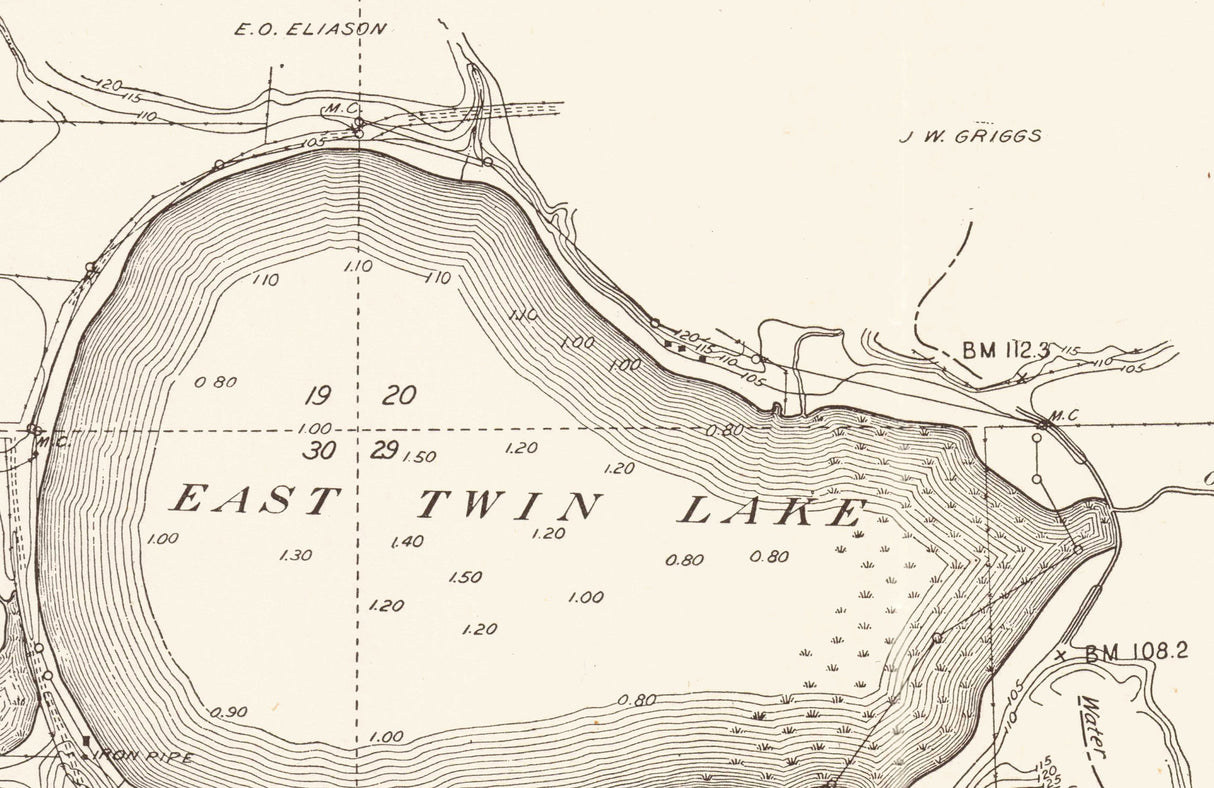 1916 Map of East Twin Lake Hancock County Iowa