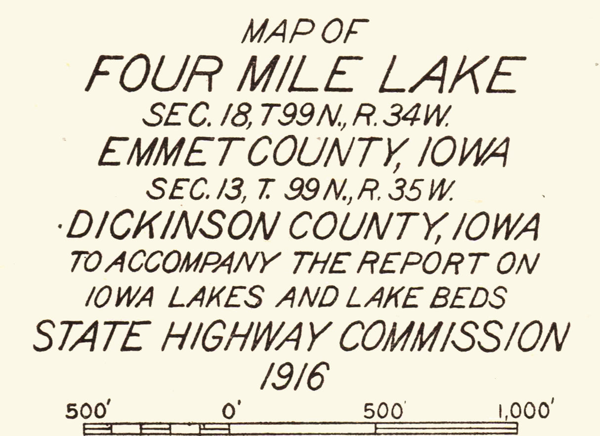 1916 Map of Four Mile Lake Emmet County Iowa