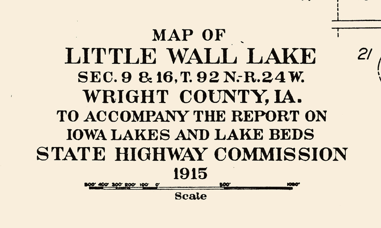 1915 Map of Little Wall Lake & Mud Lake Wright County Iowa