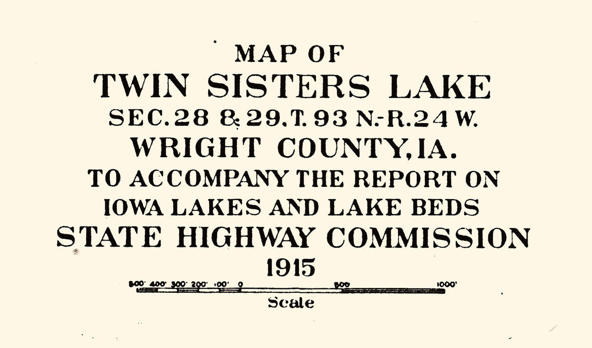 1915 Map of Twin Sisters Lake Wright County Iowa