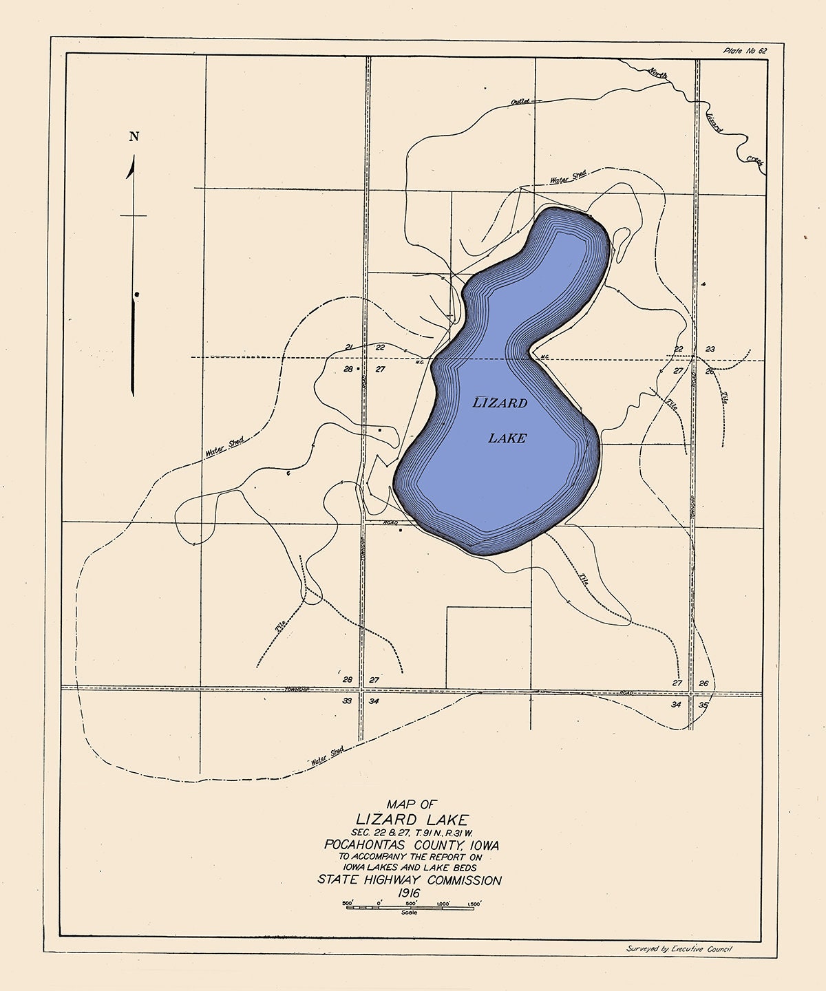 1916 Map of Lizard Lake Pocahontas County Iowa