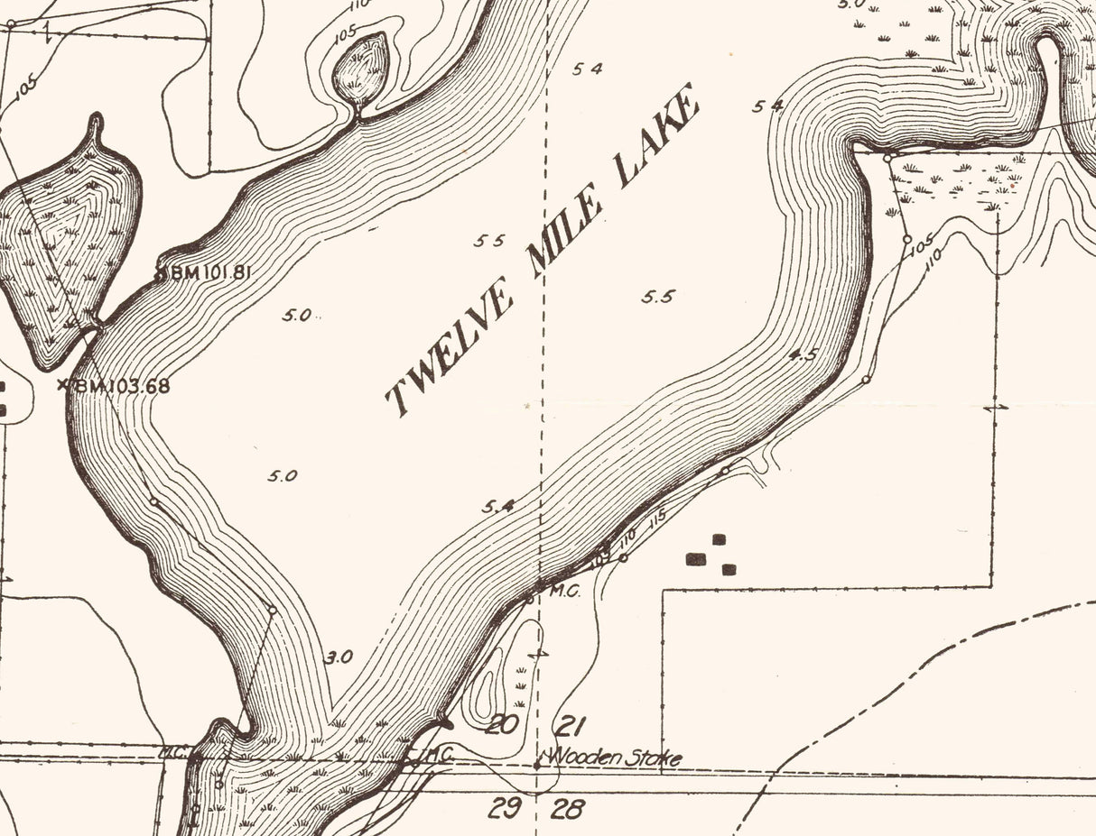 1916 Map of Twelve Mile Lake Emmet County Iowa