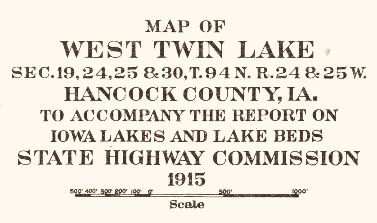1916 Map of West Twin Lake Hancock County Iowa