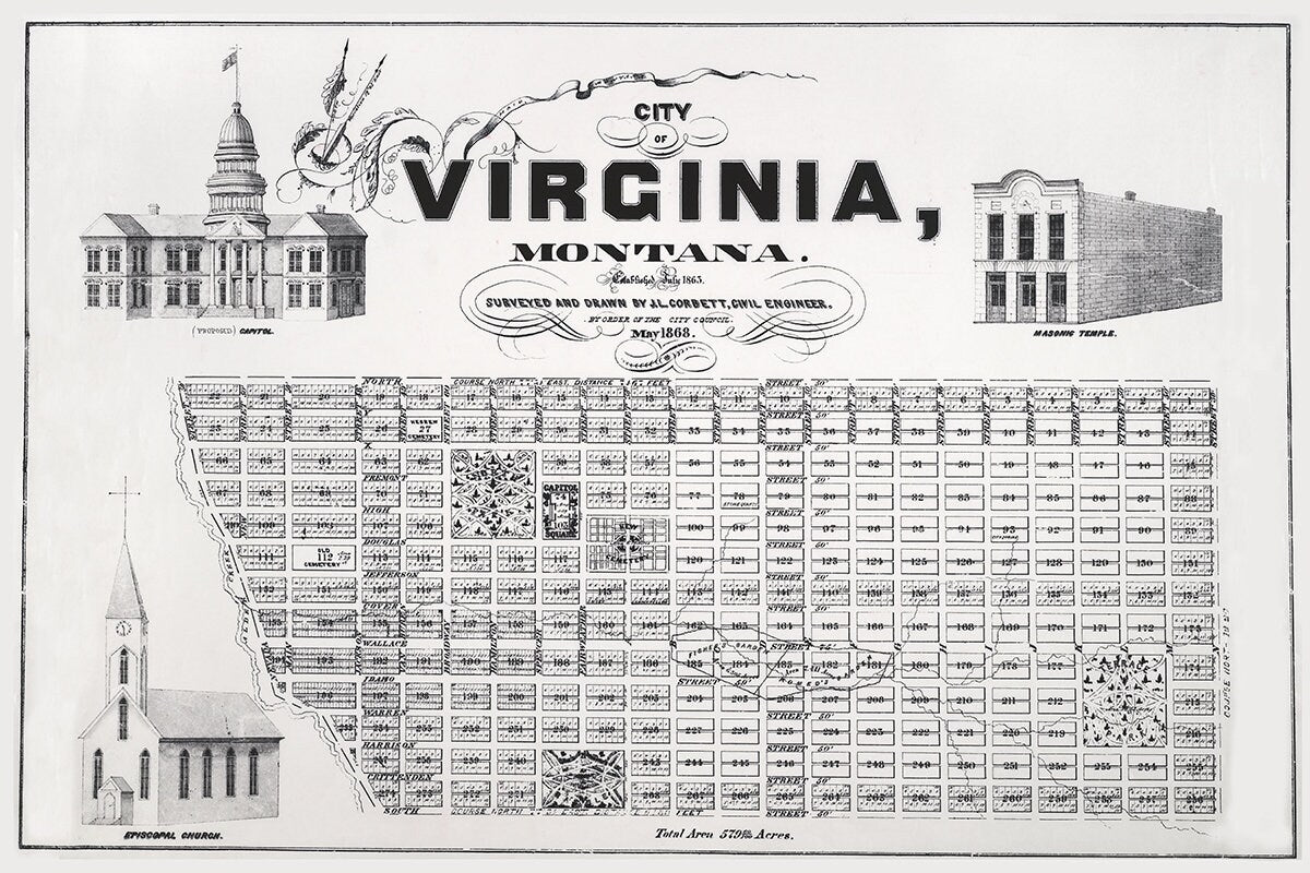 1868 Map of Virginia Montana
