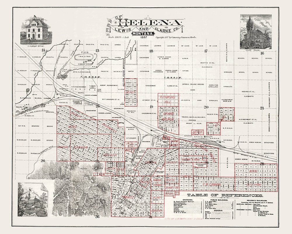 1887 Map of Helena Lewis and Clarke County Montana