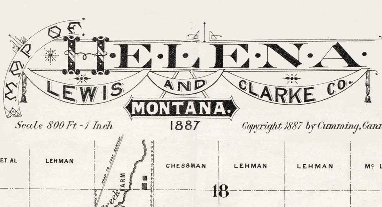 1887 Map of Helena Lewis and Clarke County Montana