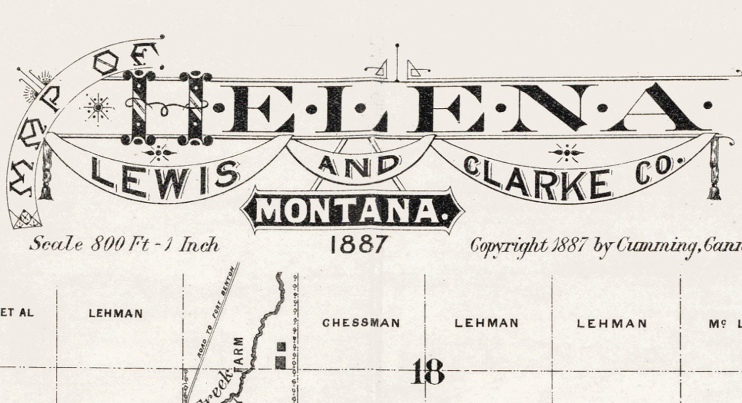 1887 Map of Helena Lewis and Clarke County Montana