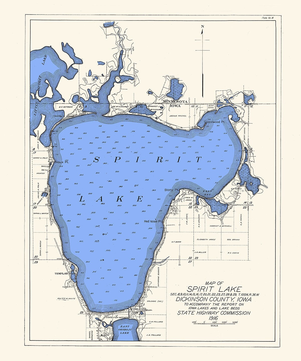 1916 Map of Spirit Lake Dickinson County Iowa