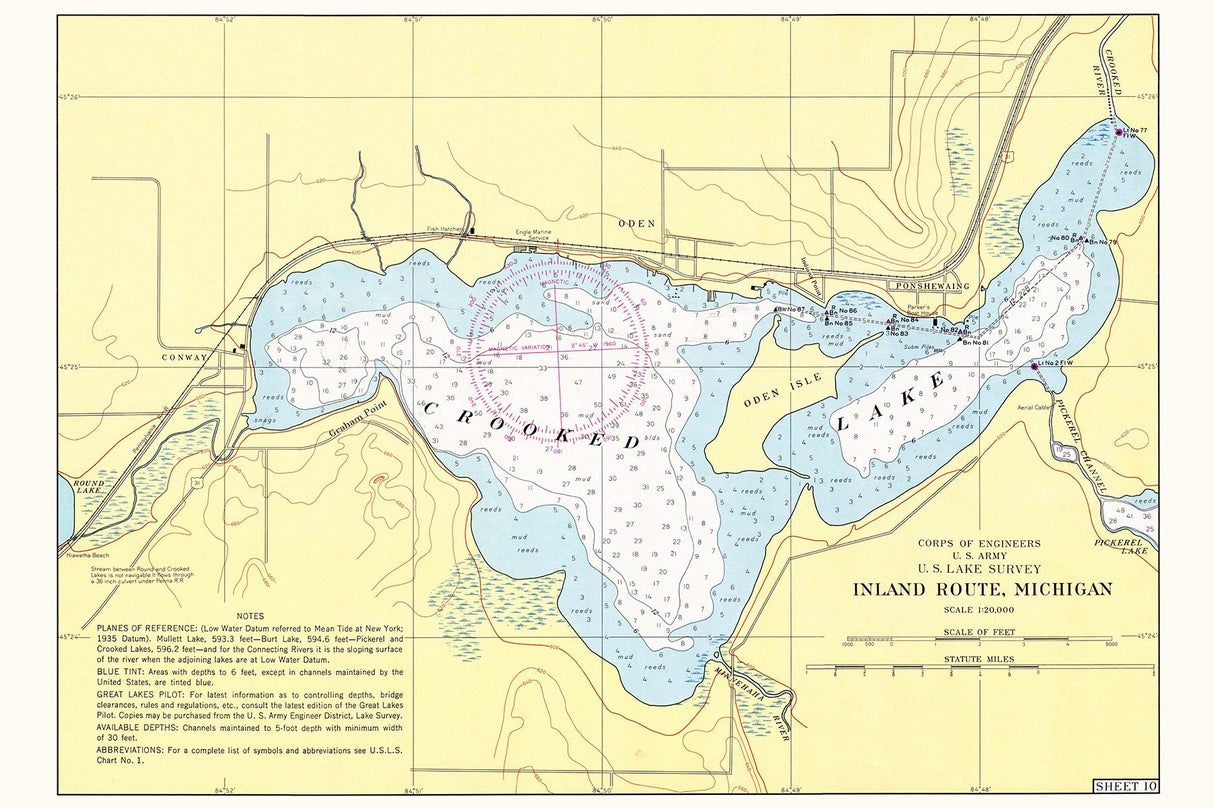 1960 Nautical Map of Crooked Lake Michigan