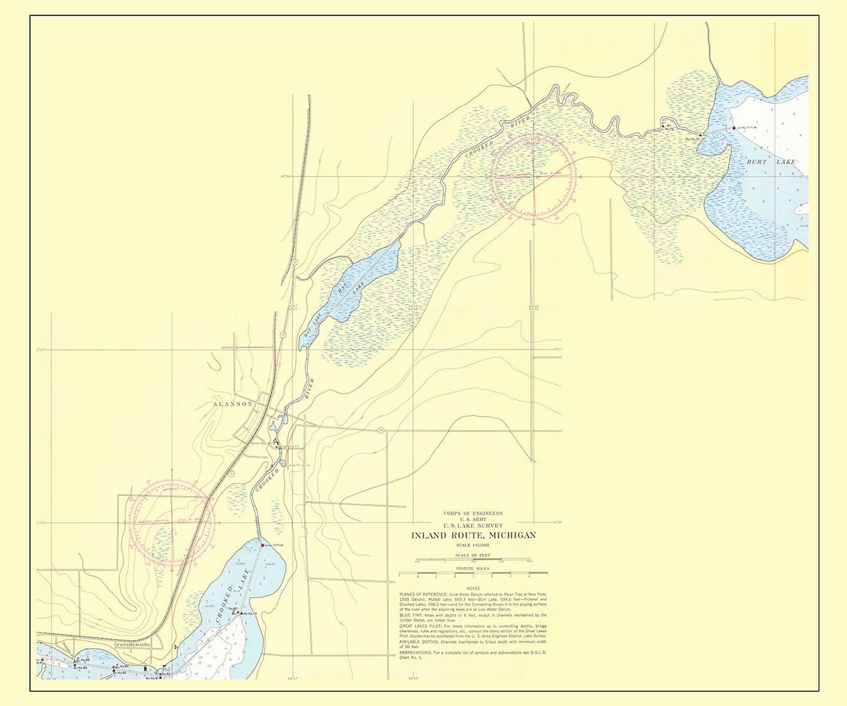 1960 Nautical Map of Crooked River Hay Lake Michigan