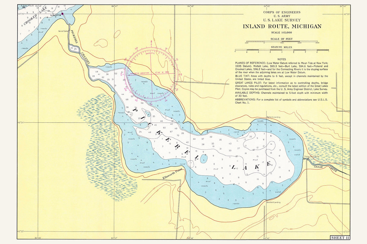 1960 Nautical Map of Pickerel Lake Michigan