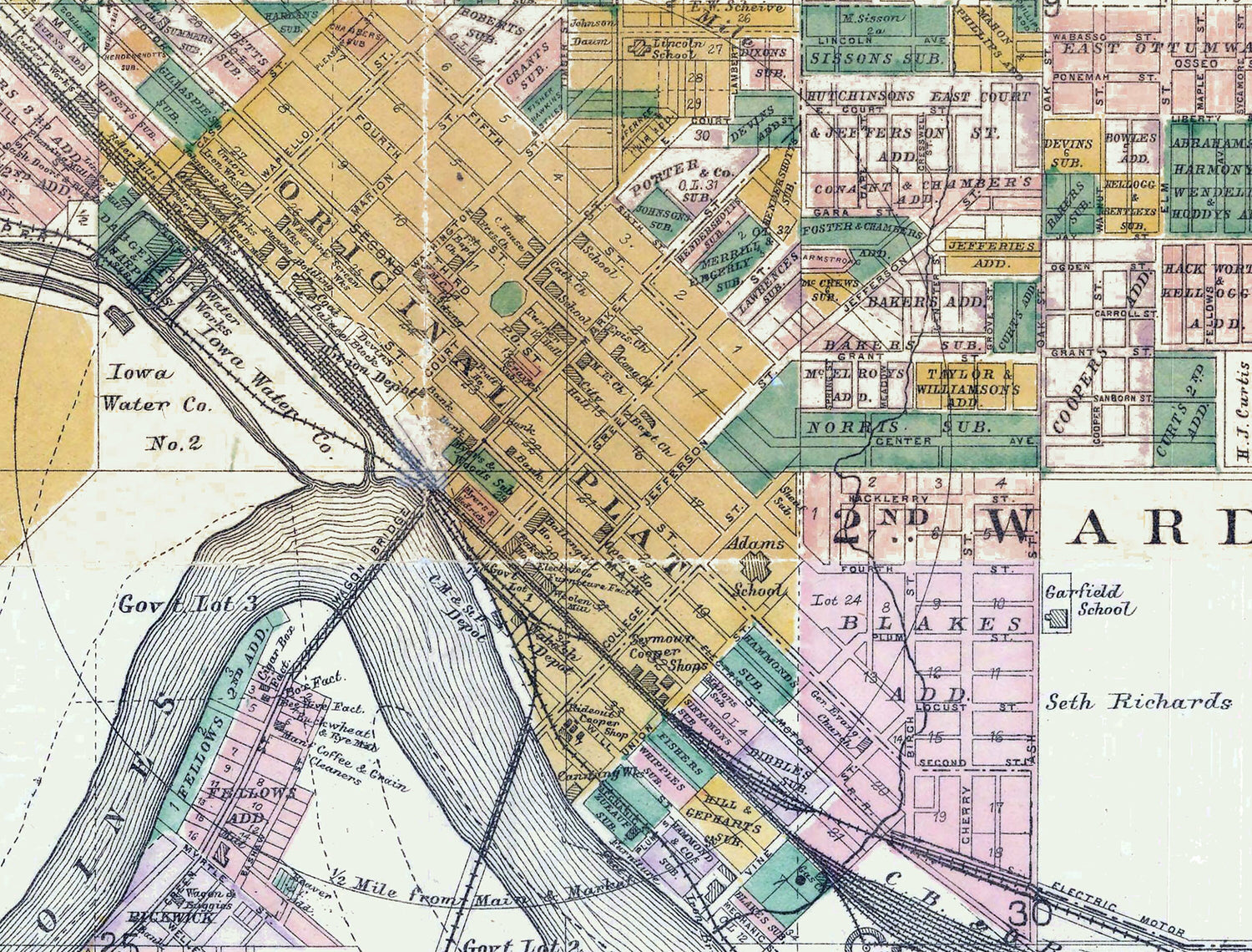 1891 Map of Ottumwa Iowa