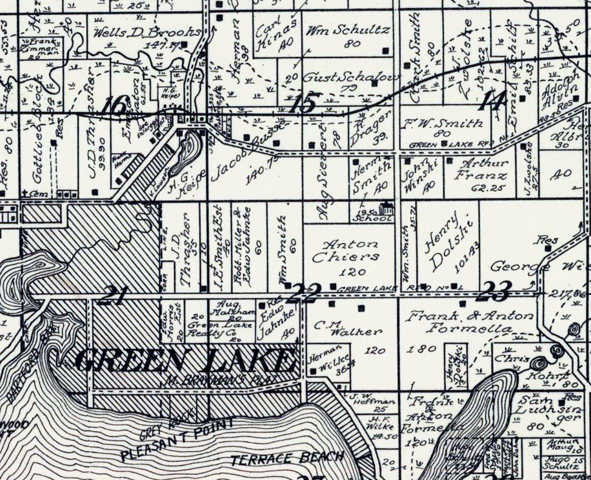 1923 Map of Brooklyn Township Green Lake County Wisconsin