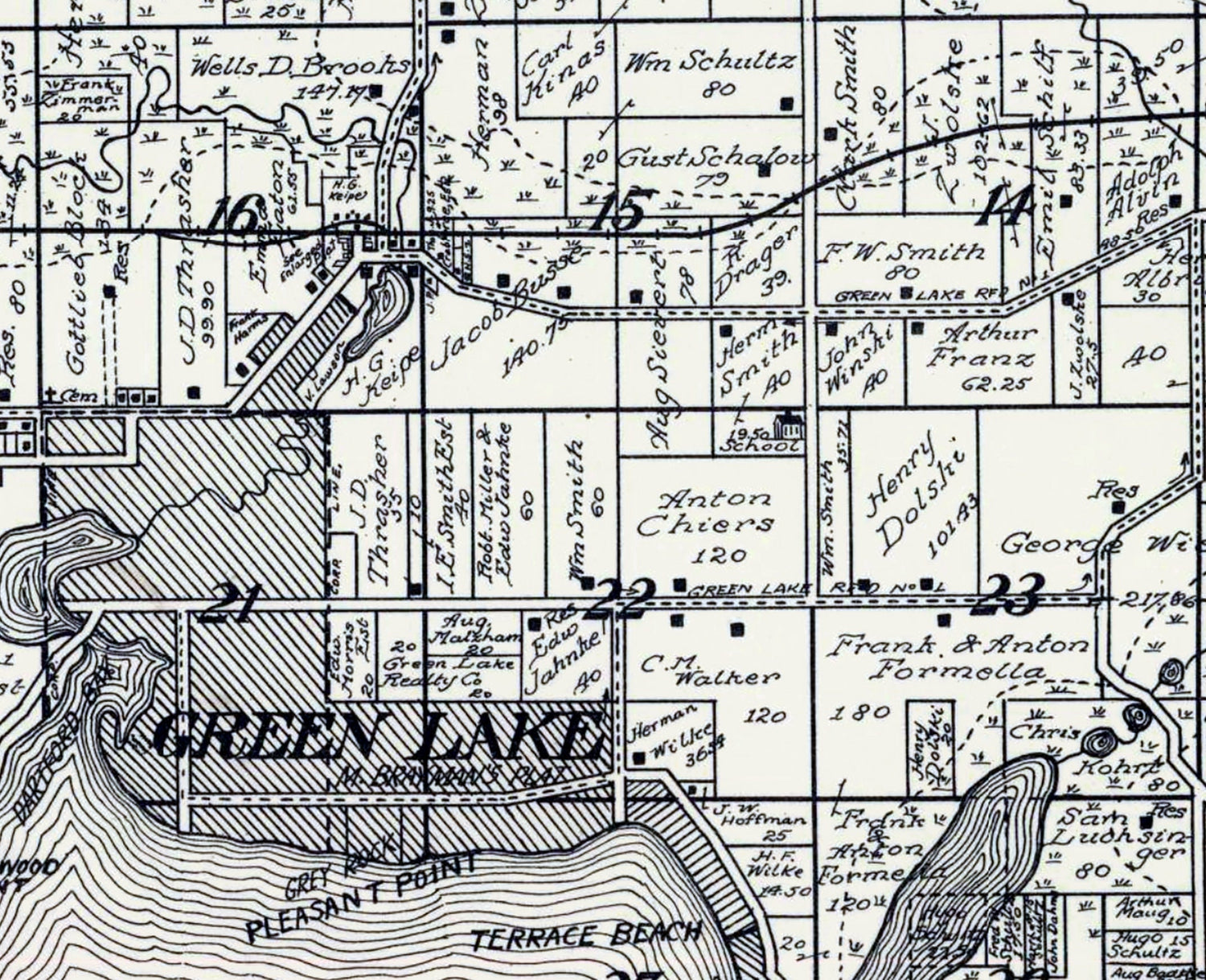 1923 Map of Brooklyn Township Green Lake County Wisconsin