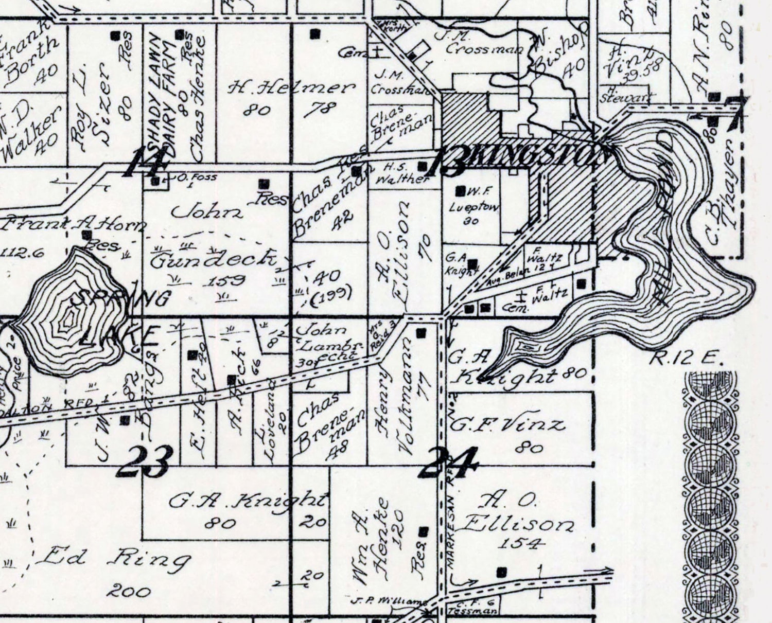 1923 Map of Kingston Township Green Lake County Wisconsin