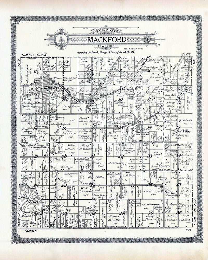1923 Map of Mackford Township Green Lake County Wisconsin