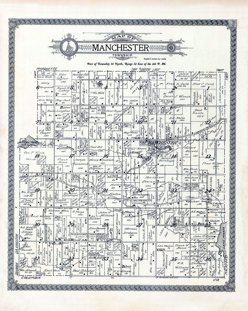 1923 Map of Manchester Township Green Lake County Wisconsin