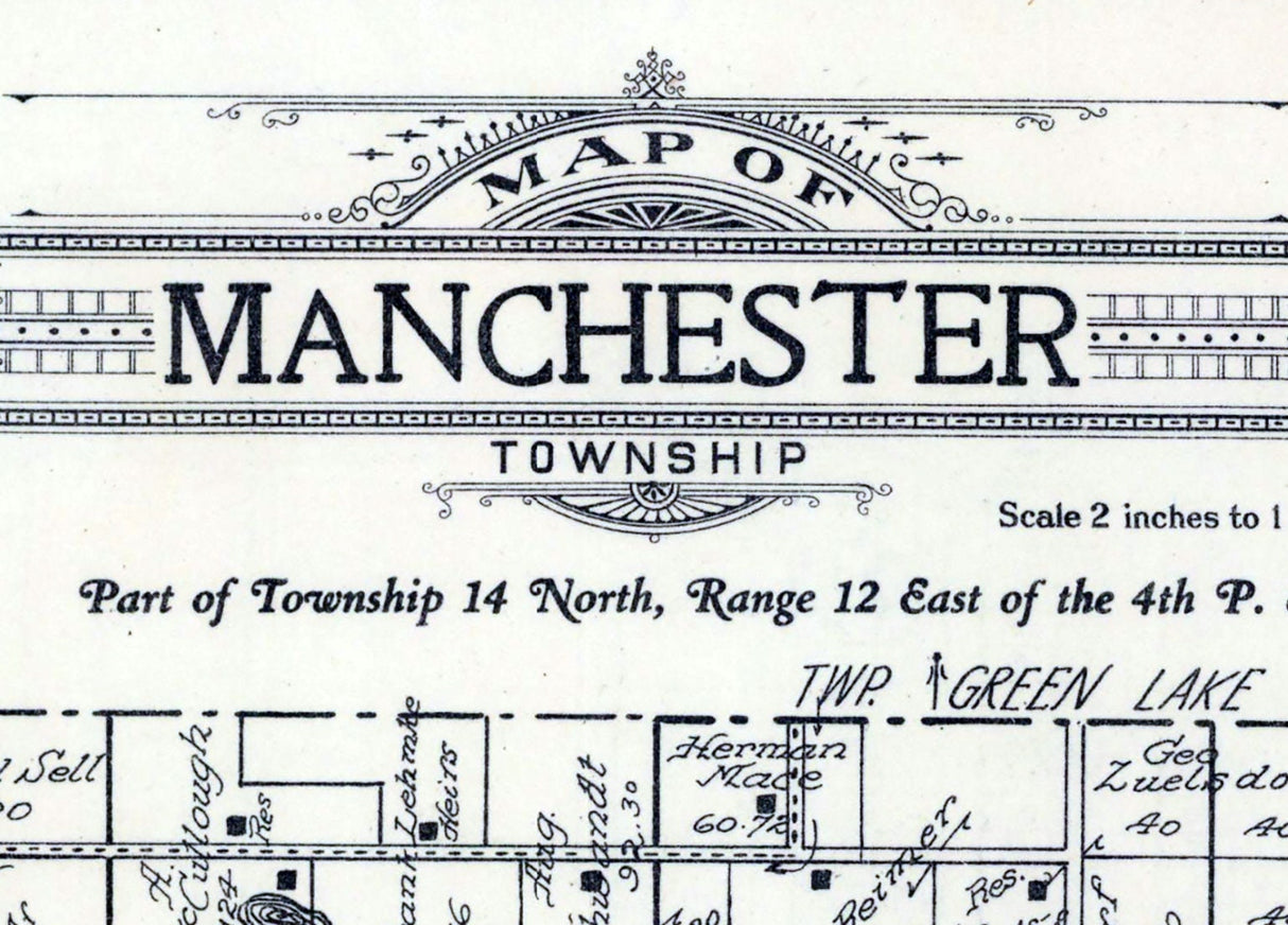 1923 Map of Manchester Township Green Lake County Wisconsin
