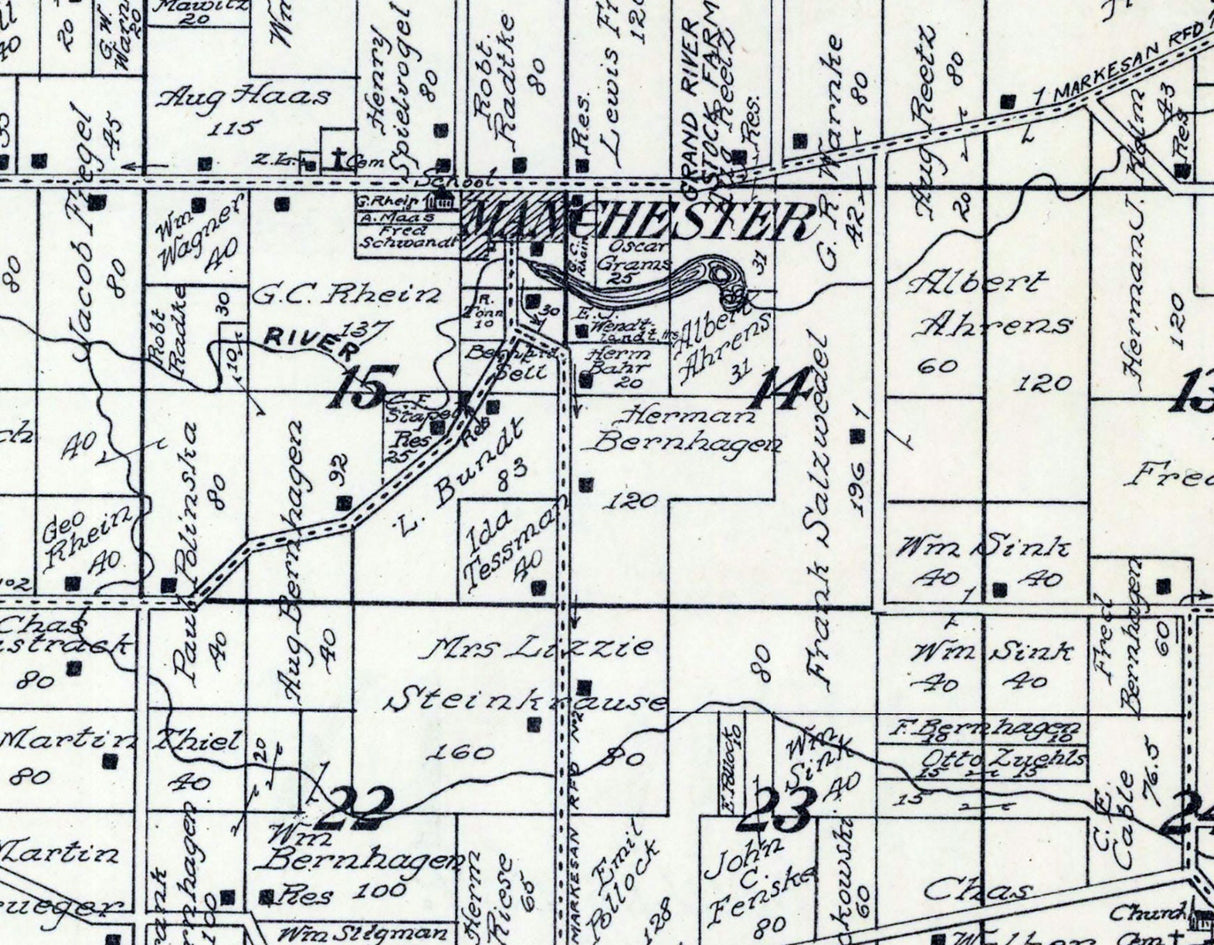 1923 Map of Manchester Township Green Lake County Wisconsin