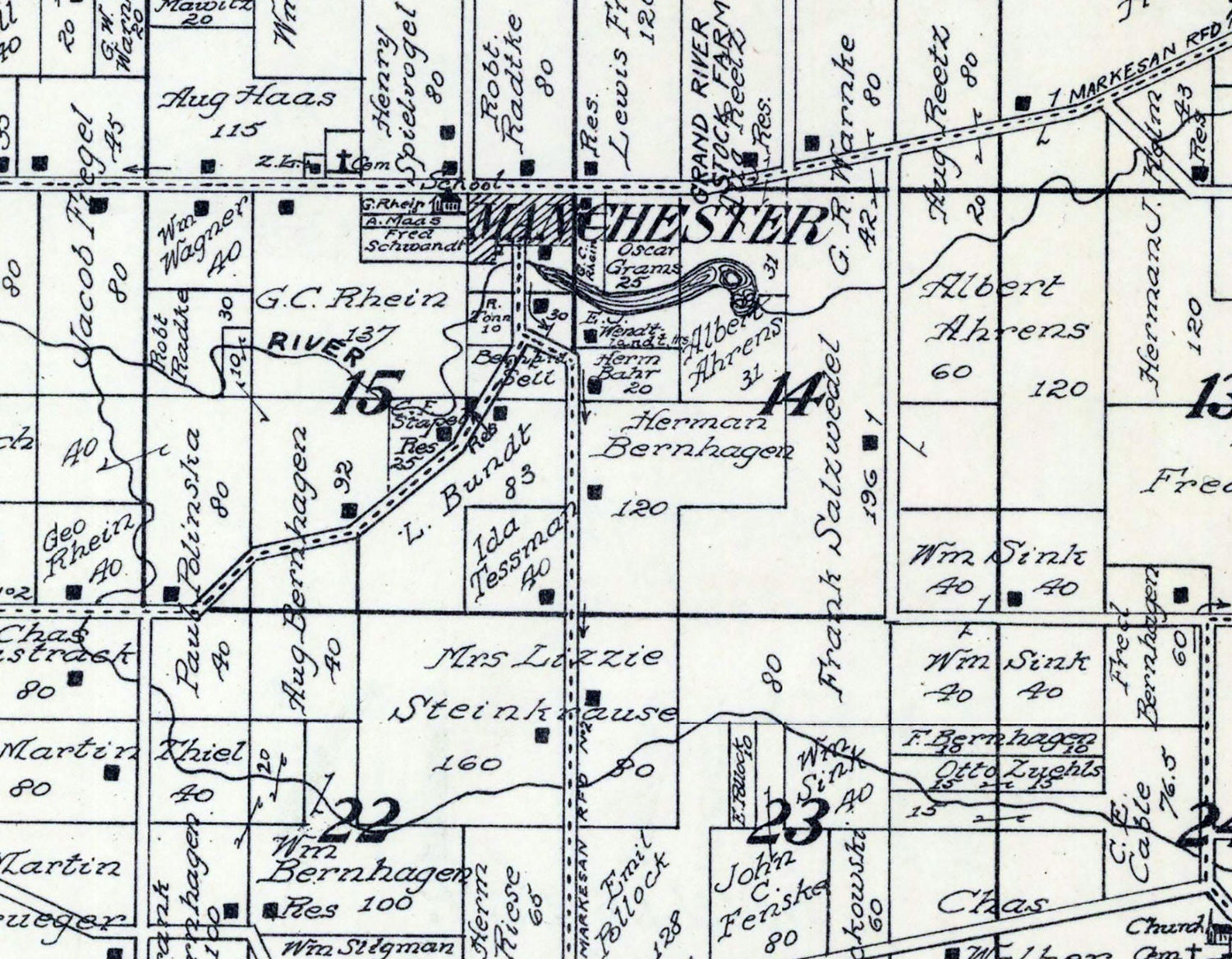 1923 Map of Manchester Township Green Lake County Wisconsin