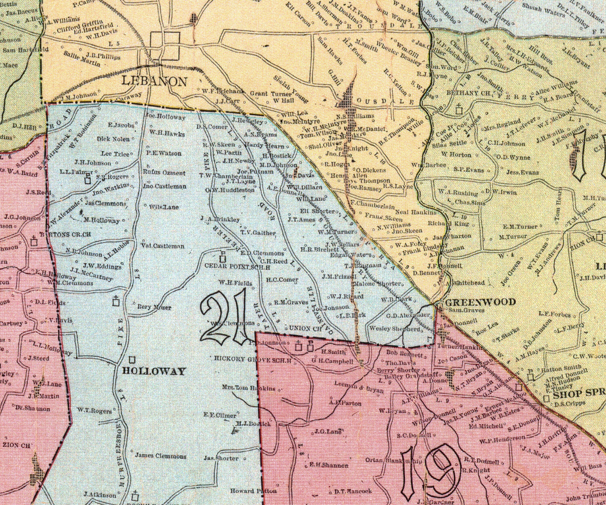 1907 Map of Wilson County Tennessee