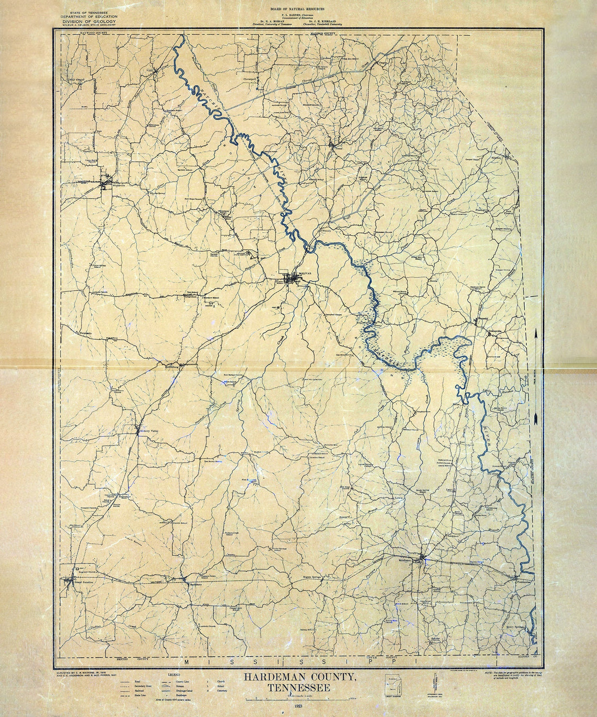 1923 Map of Hardeman County Tennessee