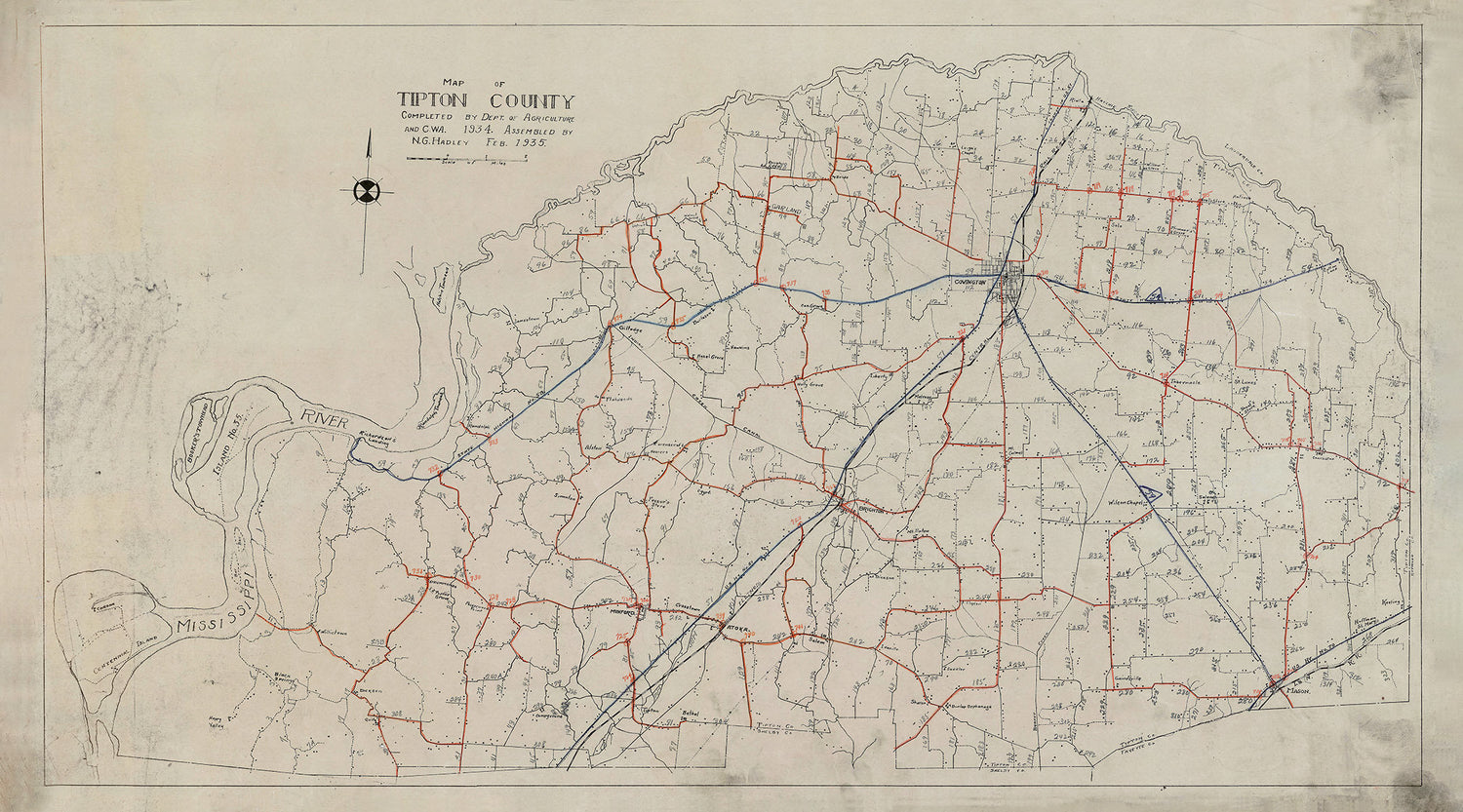 1935 Map of Tipton County Tennessee