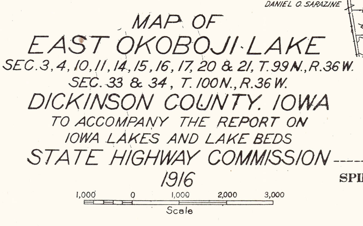 1916 Map of East Okoboji Lake Dickinson County Iowa