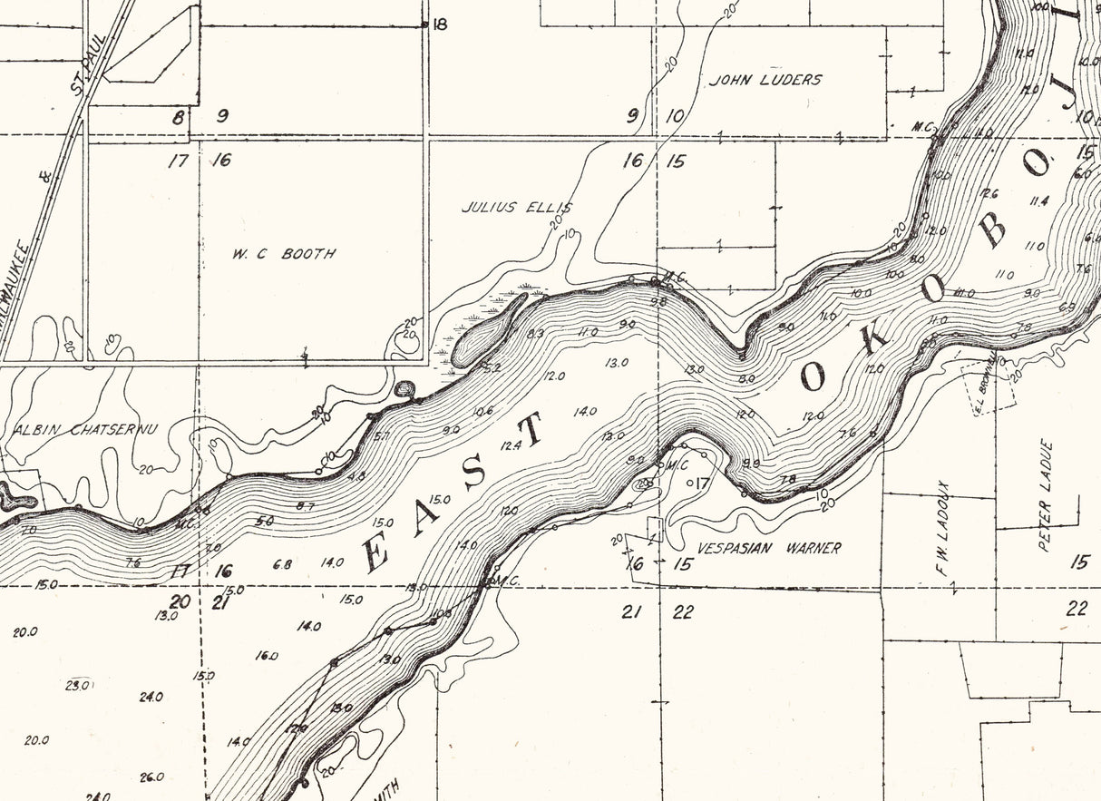 1916 Map of East Okoboji Lake Dickinson County Iowa