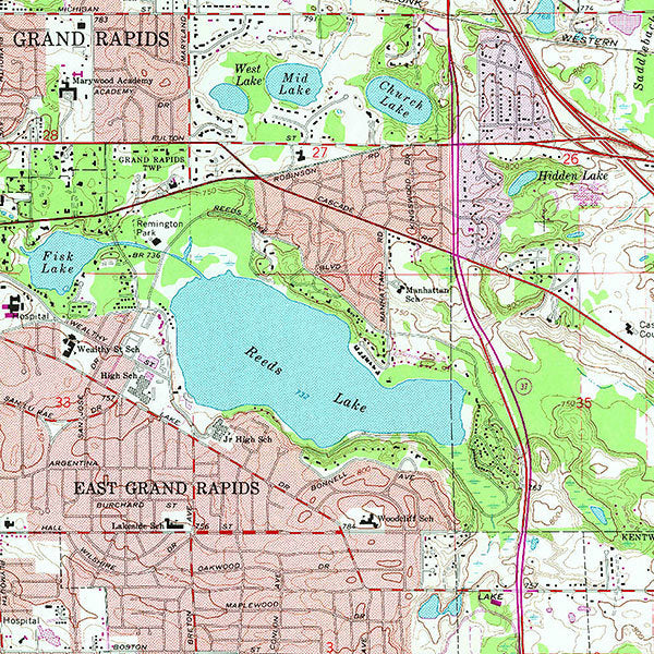 1982 Map of Reeds Lake Grand Rapids Michigan
