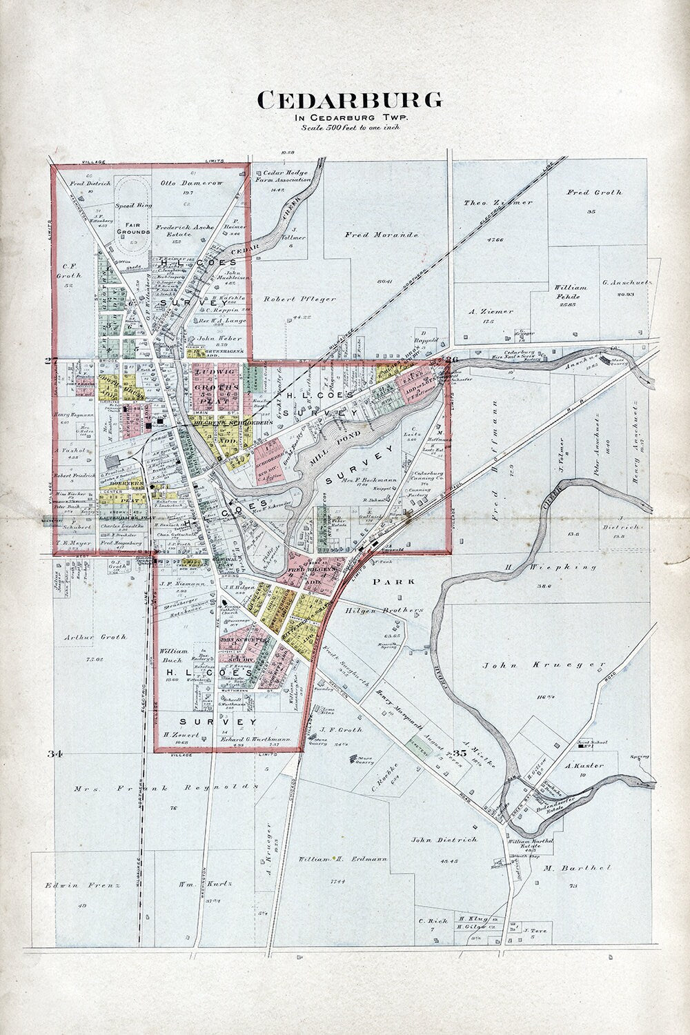 1915 Map of Cedarburg Ozaukee County Wisconsin