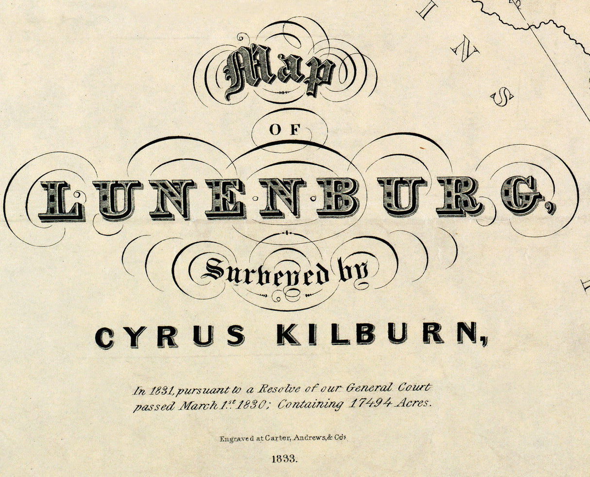 1833 Town Map of Lunenburg Worcester County Massachusetts