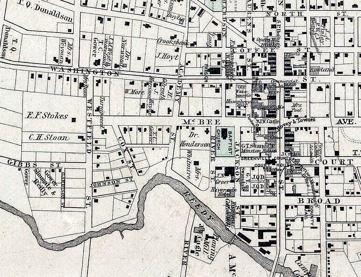 1882 Map of Greenville Greenville County South Carolina