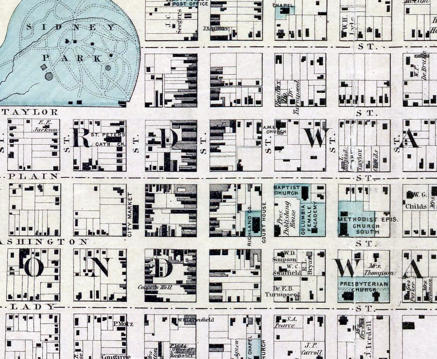 1883 Map of Columbia Richland County South Carolina