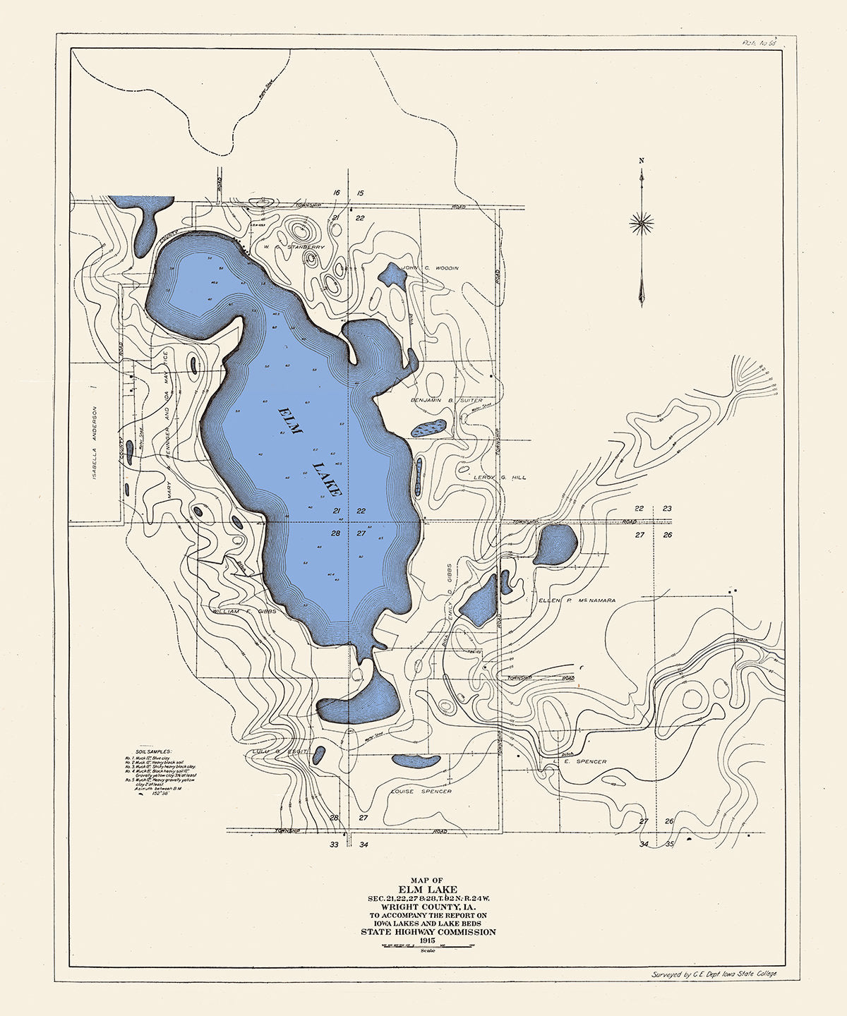 1915 Map of Elm Lake Wright County Iowa