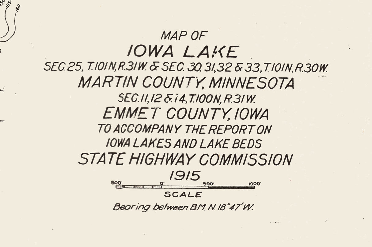 1915 Map of Iowa Lake Martin County Minnesota Emmet County Iowa