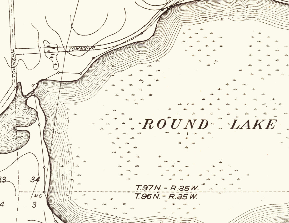 1916 Map of Trumbull Lake and Round Lake Clay County Iowa