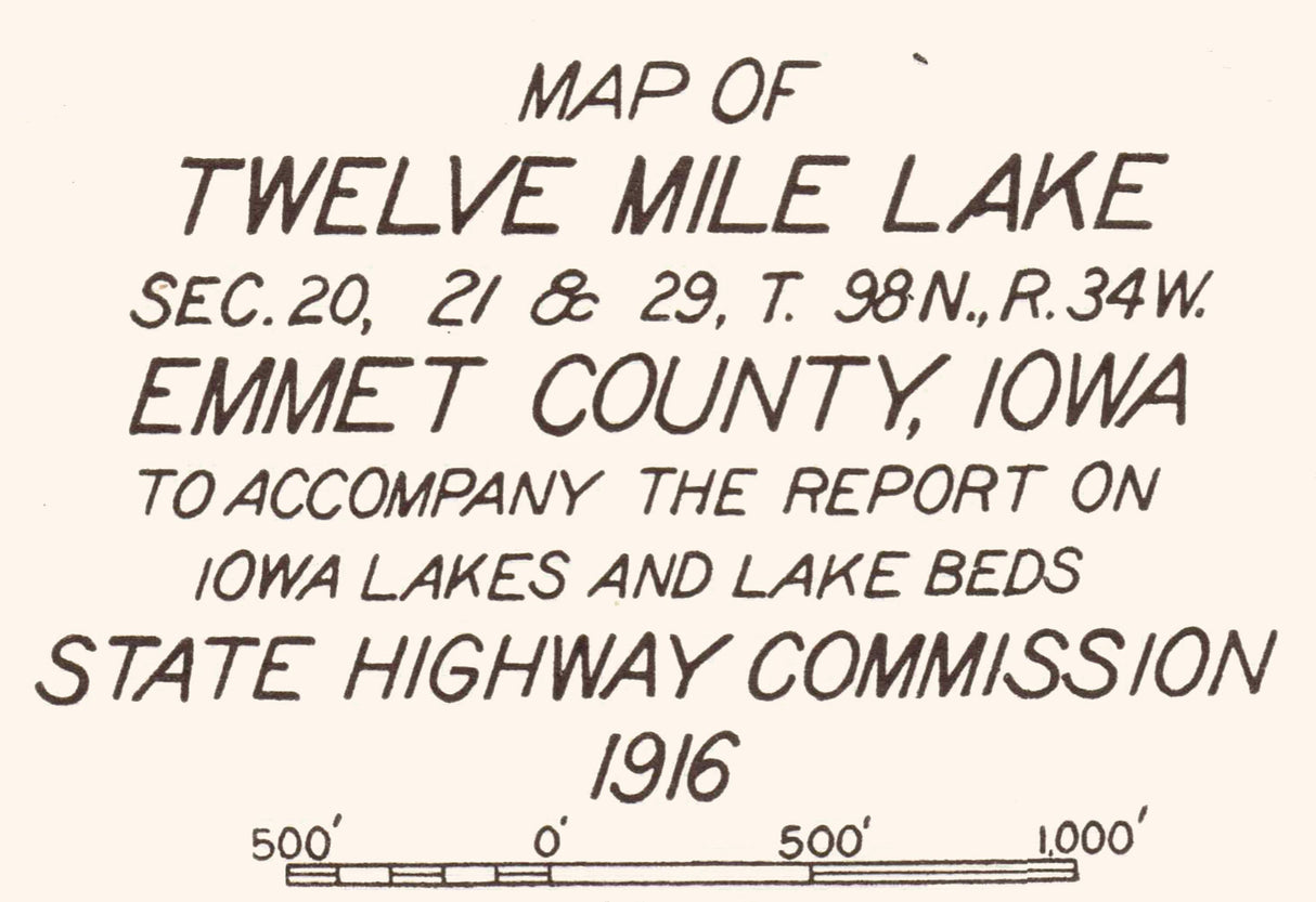 1916 Map of Twelve Mile Lake Emmet County Iowa