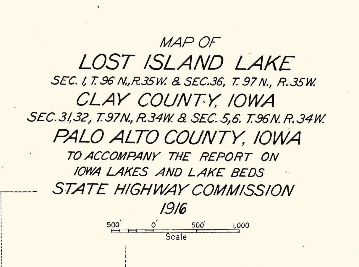 1916 Map of Lost Island Lake Clay County and Palo Alto County Iowa