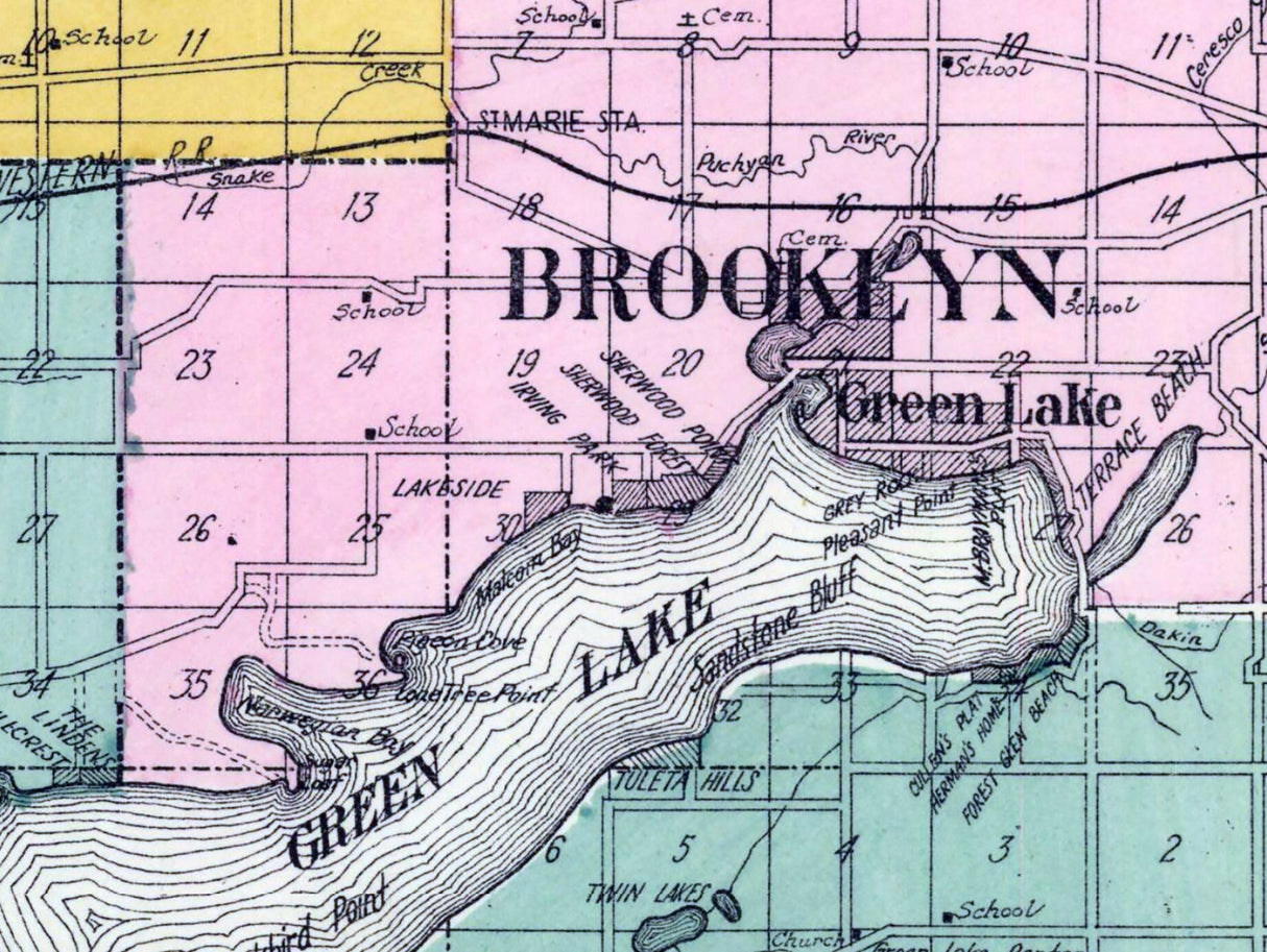 1923 Map of Green Lake County Wisconsin