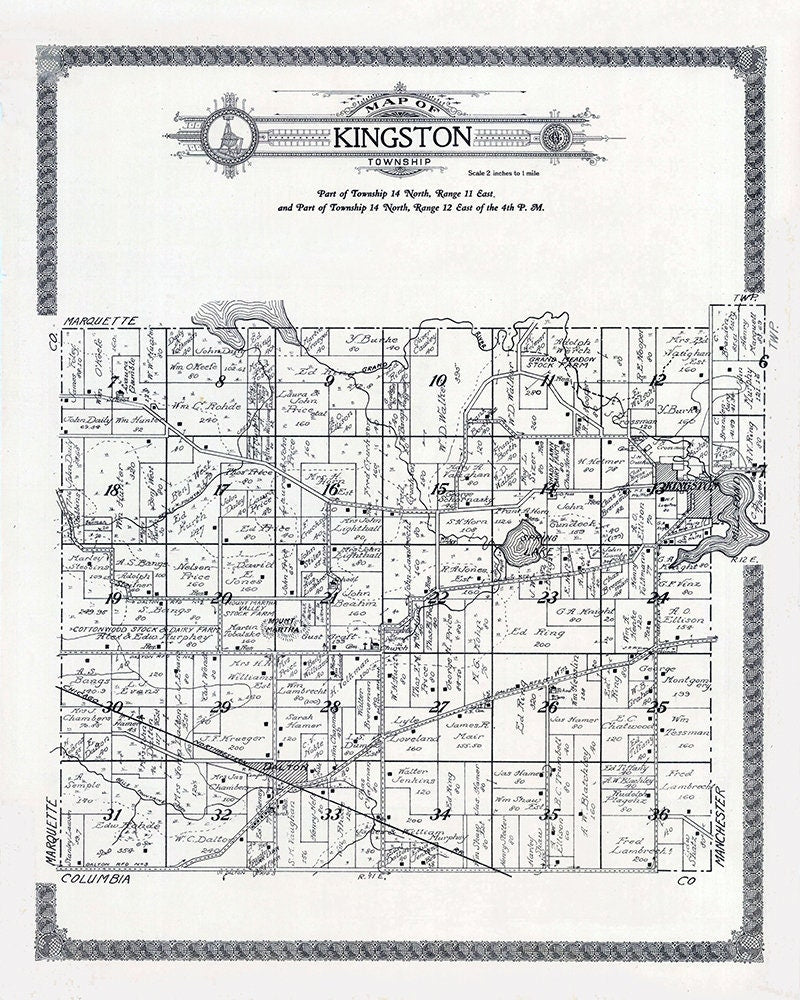 1923 Map of Kingston Township Green Lake County Wisconsin
