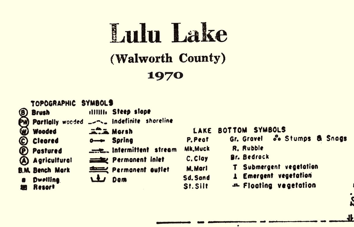 1970 Map of LuLu Lake Walworth County Wisconsin