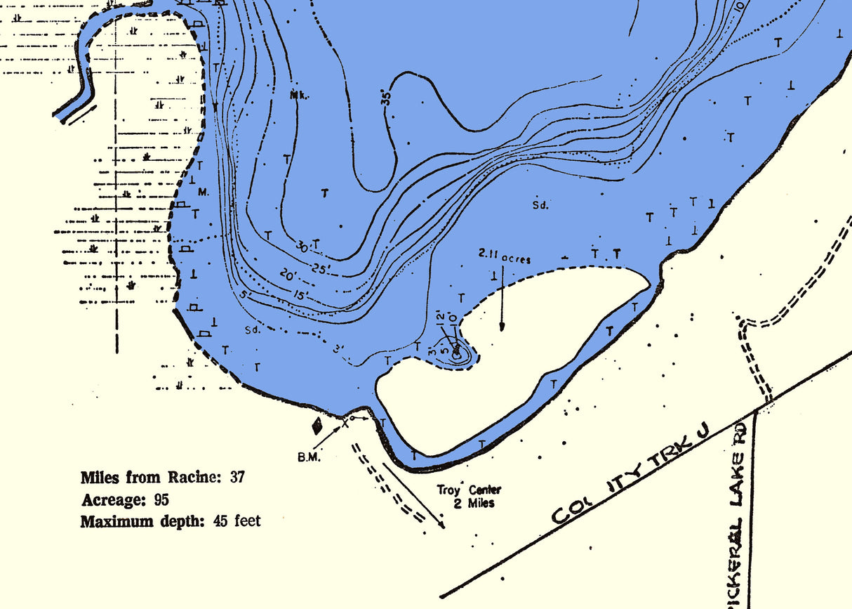 1970 Map of LuLu Lake Walworth County Wisconsin