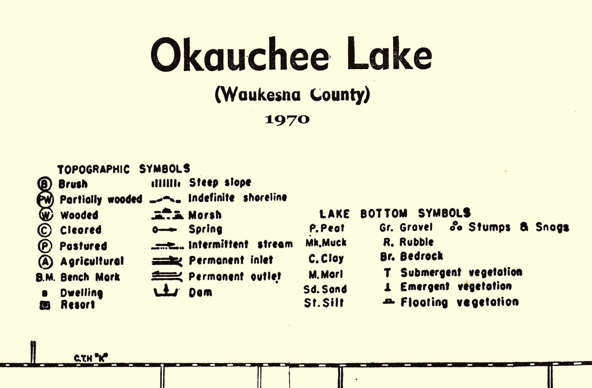 1970 Map of Okauchee Lake Waukesha County Wisconsin