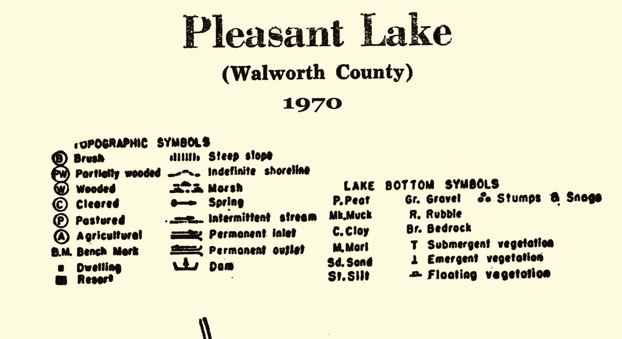 1970 Map of Pleasant Lake Walworth County Wisconsin