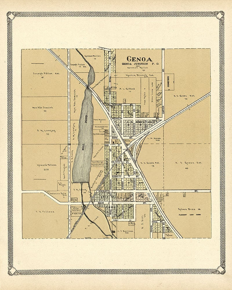 1907 Town Map of Genoa Walworth County Wisconsin