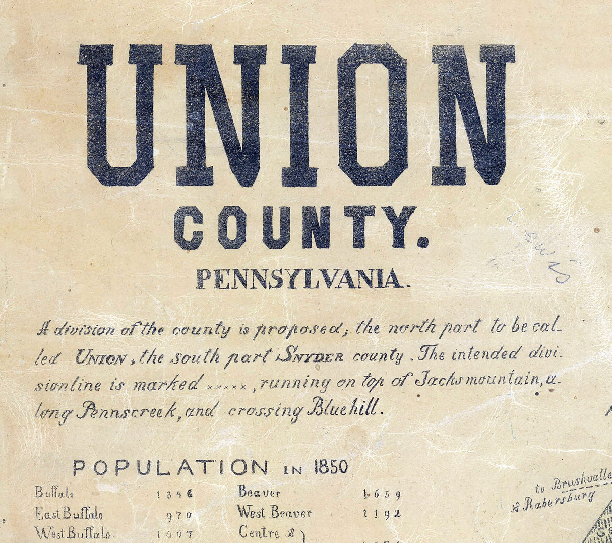1850 Map of Snyder County and Union County Pennsylvania